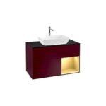 Bild von Villeroy und Boch Finion Waschtischunterschrank G782HFHB 100cm, Abdeckplatte black matt, Emotion, Regale Gold matt lacquer, Peony Matt