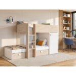 Bild von Unique Omkeerbare hoekstapelbed RICARDO – 2 x 90x190cm – opbergruimte – Grijs en Wit + matras